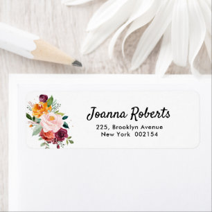 Autumn Burgundy Blush Floral Return Address Etiket