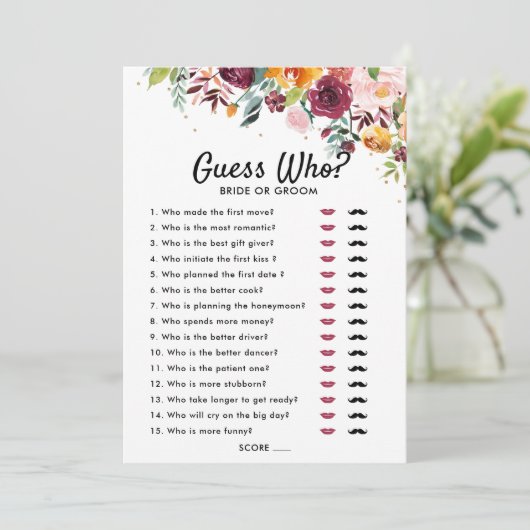 Autumn Burgundy Blush Floral Vrijgezellenfeest gam Kaart (Staand voorkant)