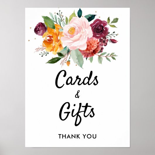 Autumn Burgundy Blush Floral Wedding Cards & Gifts Poster (Voorkant)