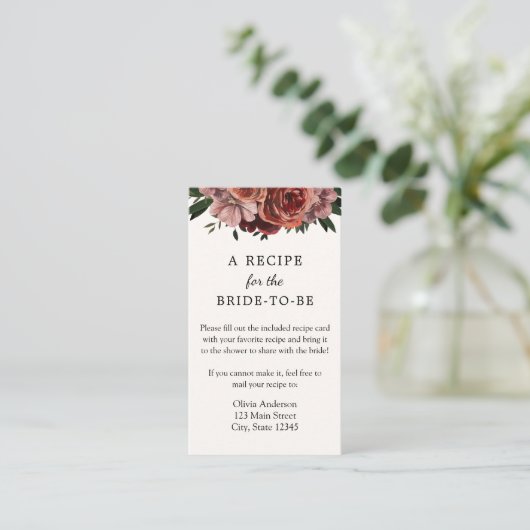 Autumn Burgundy Floral Bridal Recipe Verzoek Informatiekaartje (Staand voorkant)