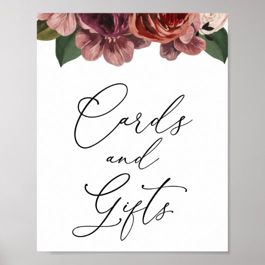 Autumn Burgundy Floral Cards and Gifts Sign Poster (Voorkant)
