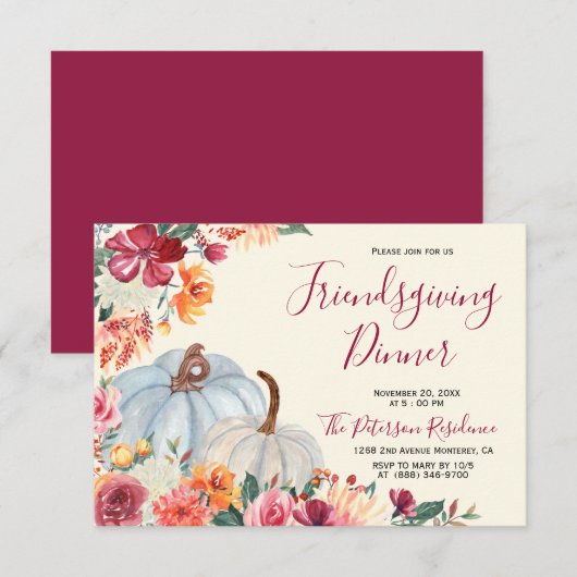 Autumn Burgundy Floral Friendsgiving Kaart (Voorkant / Achterkant)