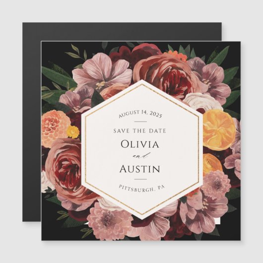 Autumn Burgundy Floral redt de datum (Voorkant / Achterkant)