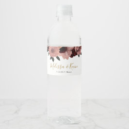 Autumn Burgundy Floral Water Fles Label Waterfles Etiket