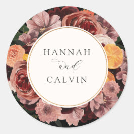 Autumn Burgundy Floral Wedding Classic Ronde Sticker