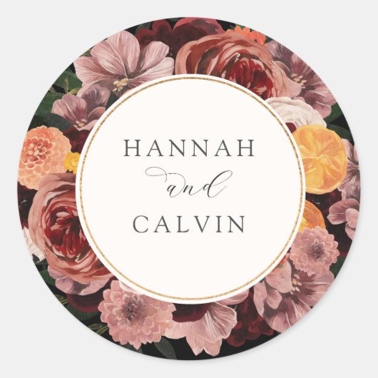 Autumn Burgundy Floral Wedding Classic Ronde Sticker (Voorkant)