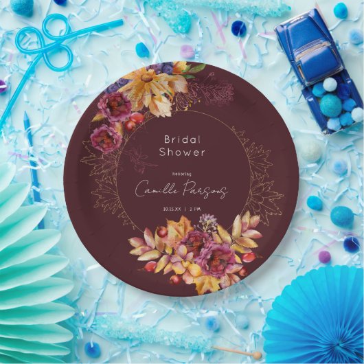 Autumn Burgundy Moody Waterverf Vrijgezellenfeest Papieren Bordje (Feest)