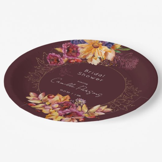 Autumn Burgundy Moody Waterverf Vrijgezellenfeest Papieren Bordje (Gekanteld)
