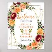 Autumn Burgundy Orange Floral Wedding Welcome Sign Poster (Voorkant)