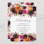 Autumn Burgundy & Oranje Floral Birthday Party Kaart<br><div class="desc">Mooie Bourgogne en oranje feestelijke uitnodiging met een bijbehorende waterverf floral back voor een extra speciale aanraking.</div>