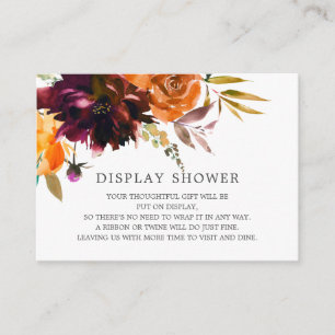 Autumn Burgundy & Oranje Floral Display Shower Informatiekaartje