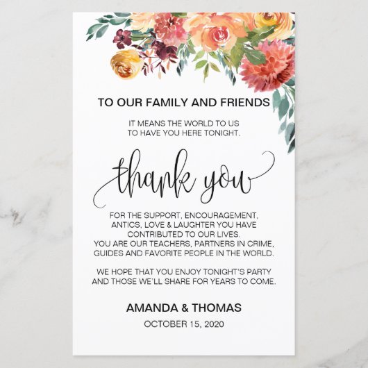 Autumn Burgundy Oranje Floral Hartelijk dank (Voorkant)