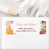 Autumn Burgundy Oranje Floral Leaves Pumpkin Etiket (Insitu)