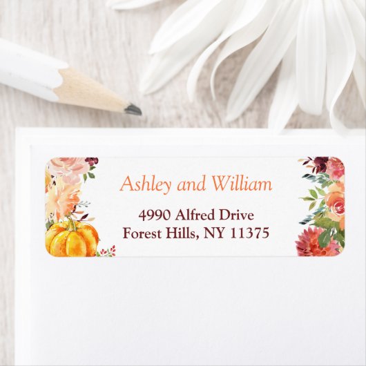 Autumn Burgundy Oranje Floral Leaves Pumpkin Etiket (Insitu)