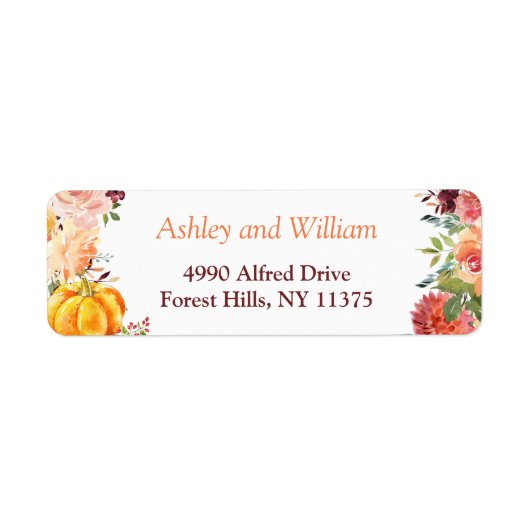 Autumn Burgundy Oranje Floral Leaves Pumpkin Etiket (Voorkant)