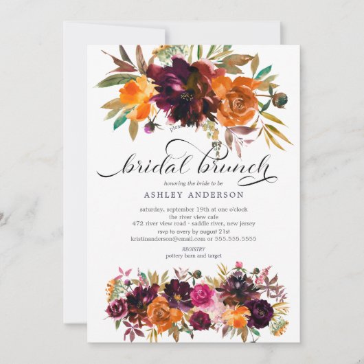 Autumn Burgundy & Oranje Floral Vrijgezellenfeest Kaart (Voorkant)