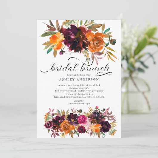 Autumn Burgundy & Oranje Floral Vrijgezellenfeest Kaart (Staand voorkant)