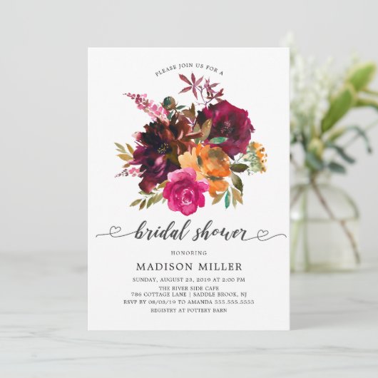 Autumn Burgundy & Oranje Floral Vrijgezellenfeest Kaart (Staand voorkant)