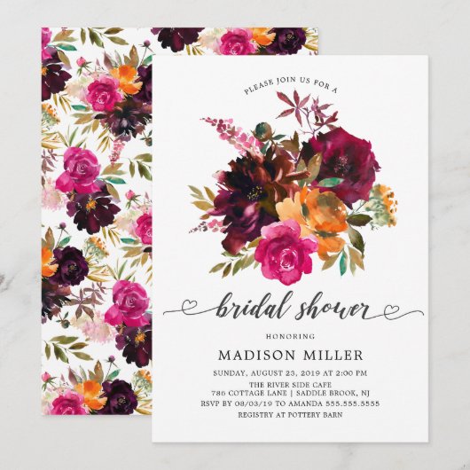 Autumn Burgundy & Oranje Floral Vrijgezellenfeest Kaart (Voorkant / Achterkant)