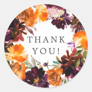 Autumn Burgundy & Oranje Floral Vrijgezellenfeest Ronde Sticker
