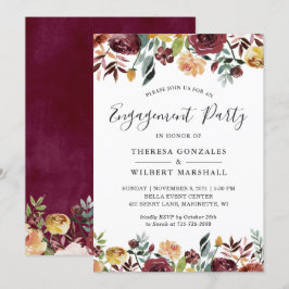 Autumn Burgundy Red Oranje Floral Engagement Party Kaart