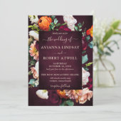 Autumn Burgundy Red Sinaasappel Blush Floral Weddi Kaart (Staand voorkant)