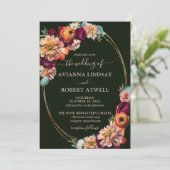 Autumn Burgundy Red Sinaasappel Blush Floral Weddi Kaart (Staand voorkant)