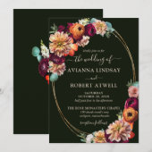 Autumn Burgundy Red Sinaasappel Blush Floral Weddi Kaart (Voorkant / Achterkant)