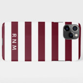 Autumn Burgundy Stripes met naam of monogram iPhone Hoesje (Achterkant horizontaal)