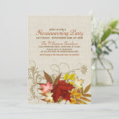 Autumn Burlap & Leaves Housewarming Invitation Kaart (Staand voorkant)