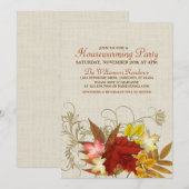 Autumn Burlap & Leaves Housewarming Invitation Kaart (Voorkant / Achterkant)