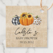 Autumn Burlap Pumpkin en Sunflower Baby shower Bedankjes Labels (Achterkant)