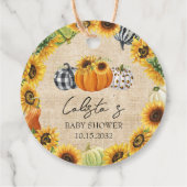 Autumn Burlap Pumpkin en Sunflower Baby shower Bedankjes Labels (Achterkant)