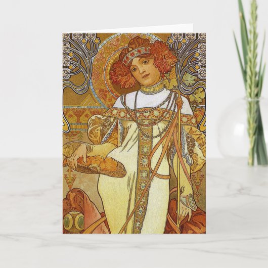 "Autumn" by Alphonse [Alfons] Mucha Feestdagen Kaart (Voorkant)