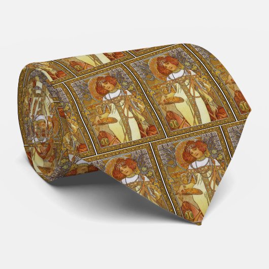 "Autumn" by Alphonse [Alfons] Mucha Stropdas (Opgerold)