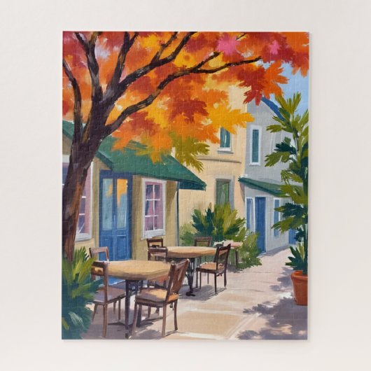 Autumn Cafe Watercolor Fall Foliage Legpuzzel (Verticaal)