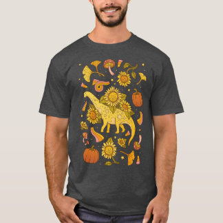 Autumn Camarasaurus Fall Dinosaur Sunflower Art Fu T-shirt
