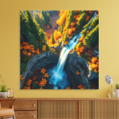 Autumn Canyon Waterfall – Vibrant Fall Forest Land Canvas Afdruk (Insitu (Woonkamer))