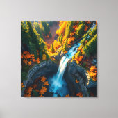 Autumn Canyon Waterfall – Vibrant Fall Forest Land Canvas Afdruk (Voorkant)