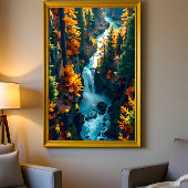 Autumn Canyon Waterfall – Vibrant Fall Forest Land Canvas Afdruk
