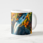 Autumn Canyon Waterfall – Vibrant Fall Forest Land Grote Koffiekop (Voorkant rechts)