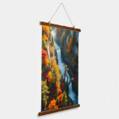 Autumn Canyon Waterfall – Vibrant Fall Forest Land Hangend Wandkleed (Gebogen)