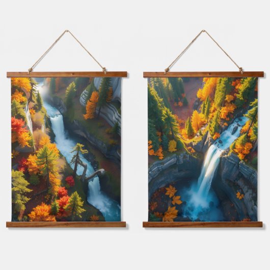 Autumn Canyon Waterfall – Vibrant Fall Forest Land Hangend Wandkleed (Dubbel)