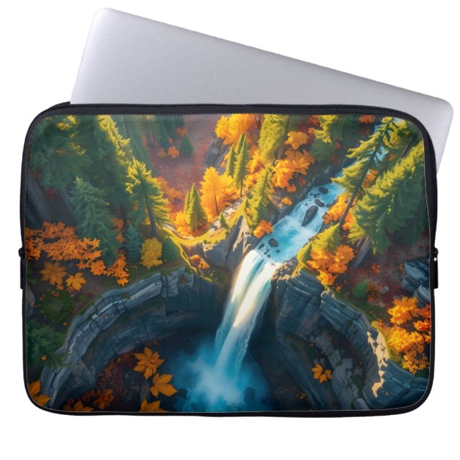 Autumn Canyon Waterfall – Vibrant Fall Forest Land Laptop Sleeve (Voorkant)