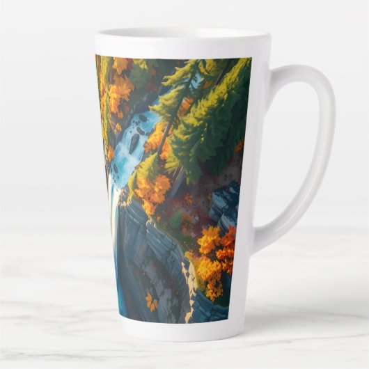 Autumn Canyon Waterfall – Vibrant Fall Forest Land Latte Mok (Rechts)