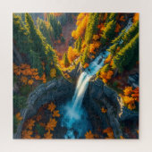 Autumn Canyon Waterfall – Vibrant Fall Forest Land Legpuzzel (Verticaal)