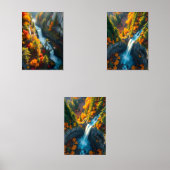 Autumn Canyon Waterfall – Vibrant Fall Forest Land Muurkunst Sets (Voorkant)