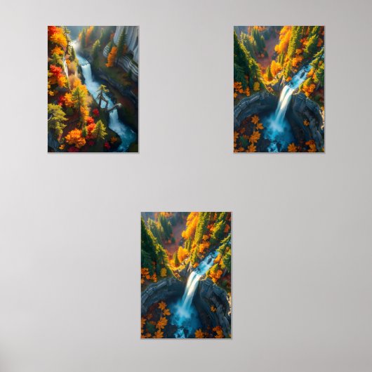 Autumn Canyon Waterfall – Vibrant Fall Forest Land Muurkunst Sets (Voorkant)