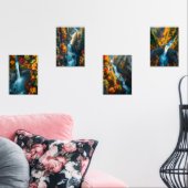 Autumn Canyon Waterfall – Vibrant Fall Forest Land Muurkunst Sets (Woonkamer)