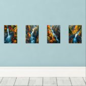 Autumn Canyon Waterfall – Vibrant Fall Forest Land Muurkunst Sets (Houten vloer)